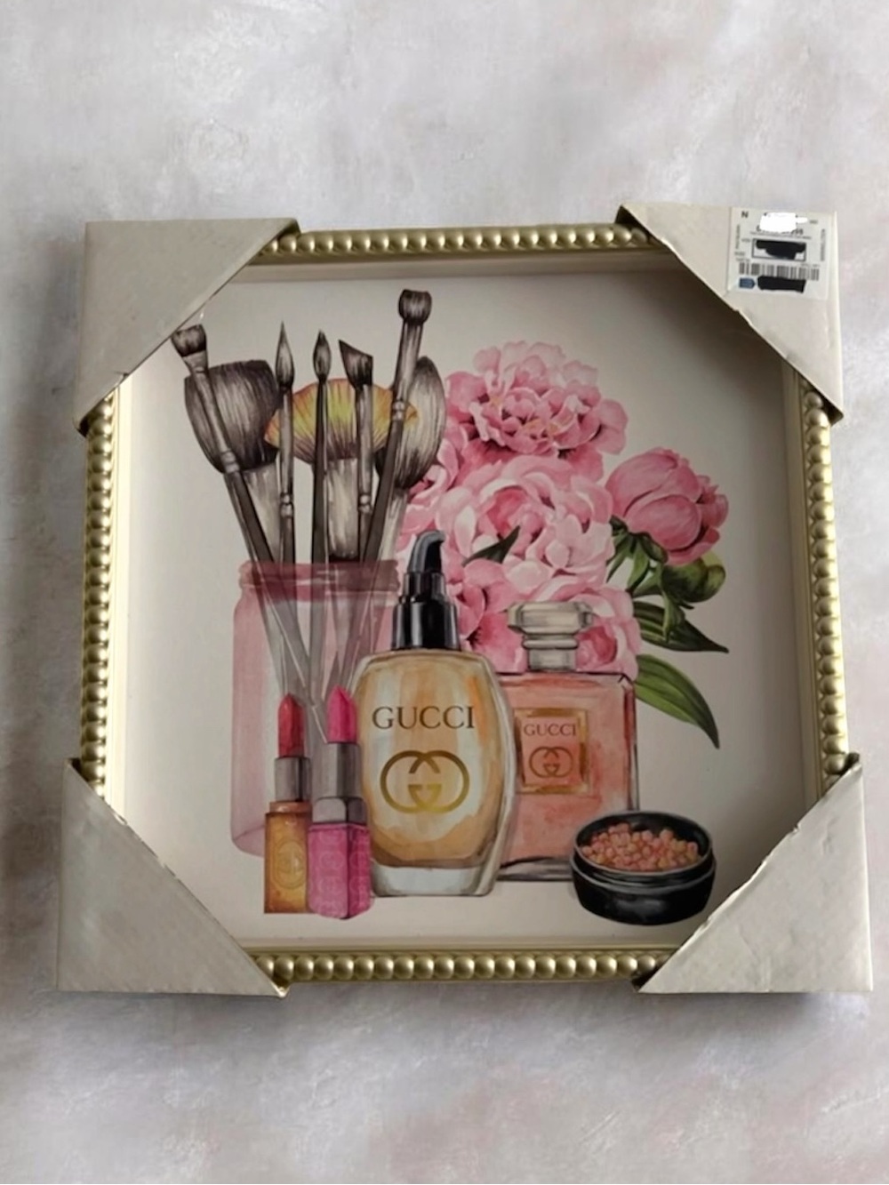 Pink Peony Floral & Makeup Art Print 12”x12” wall art Home Decor